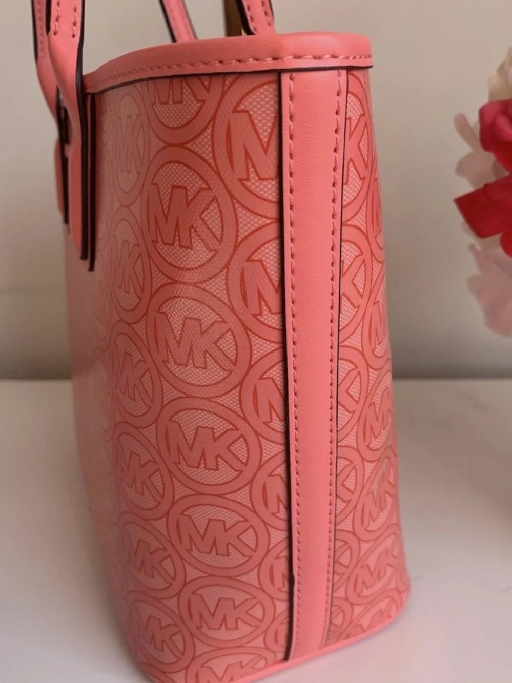 Michael Kors Coral Pink small Jodie Logo Tote Bag - Picture 3 of 4